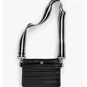 THINK ROYLN Black Quilted Crossbody with Striped Strap